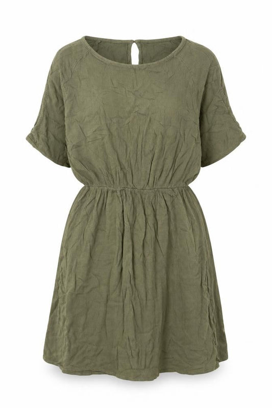 H&M Womens Green Viscose A-Line Size 6 Round Neck Button - Cold Shoulder