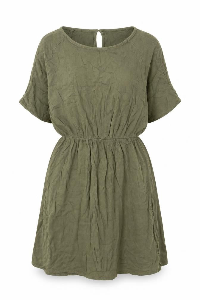 H&M Womens Green Viscose A-Line Size 6 Round Neck Button - Cold Shoulder