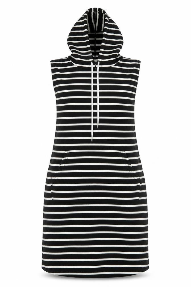 Xiao Womens Black Striped Polyester Jumper Dress Size S Round Neck Pullover