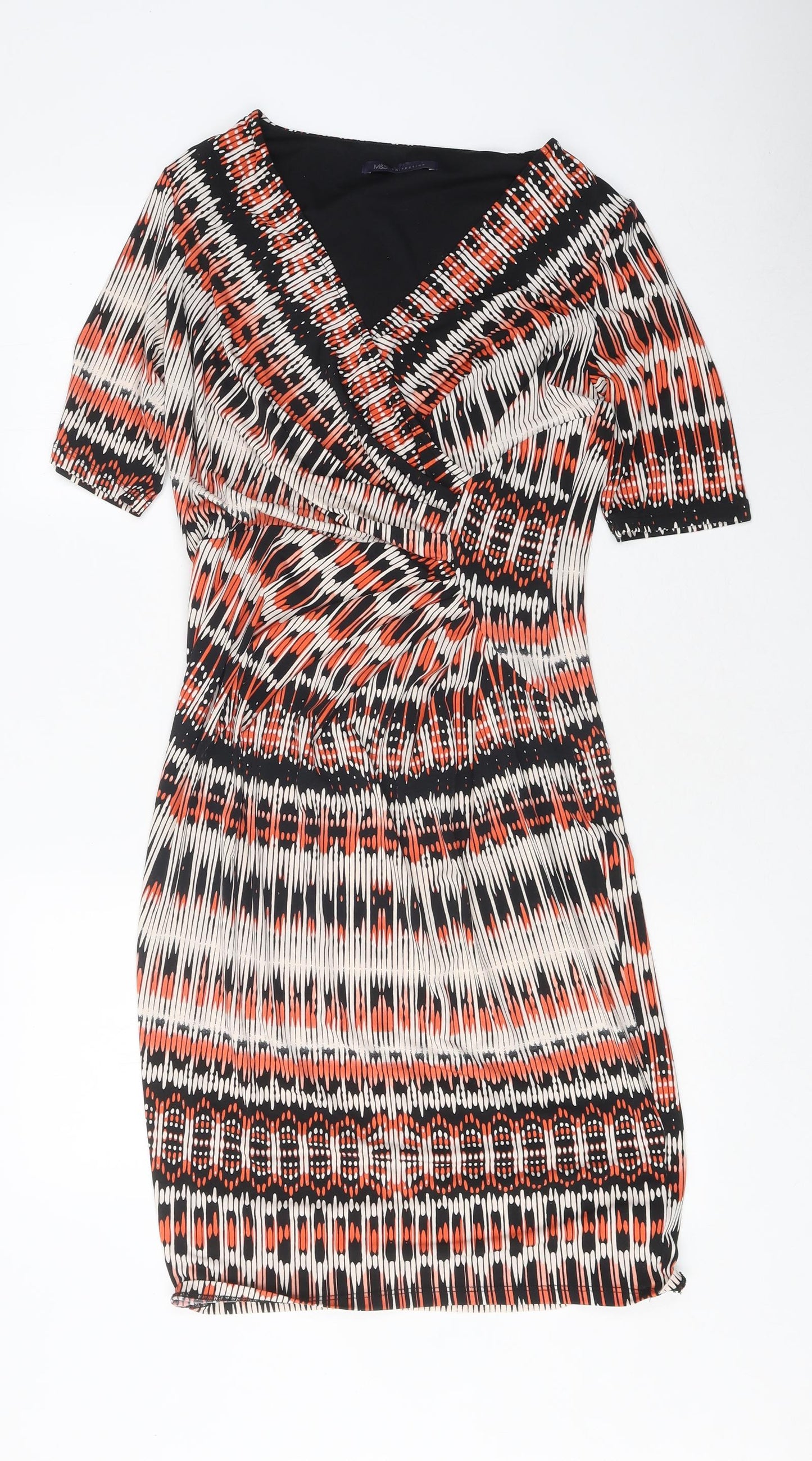 Marks and Spencer Womens Multicoloured Geometric Polyester A-Line Size 10 V-Neck Pullover
