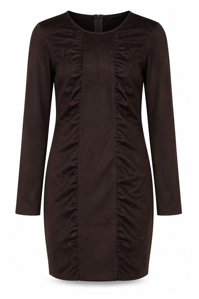 Zara Womens Brown Polyester Bodycon Size XS Round Neck Zip - Ruched
