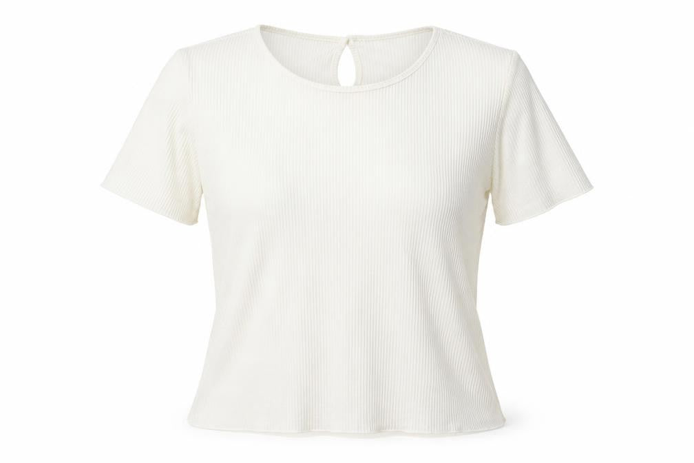 Amber Womens White Polyester Basic T-Shirt Size 14 Round Neck