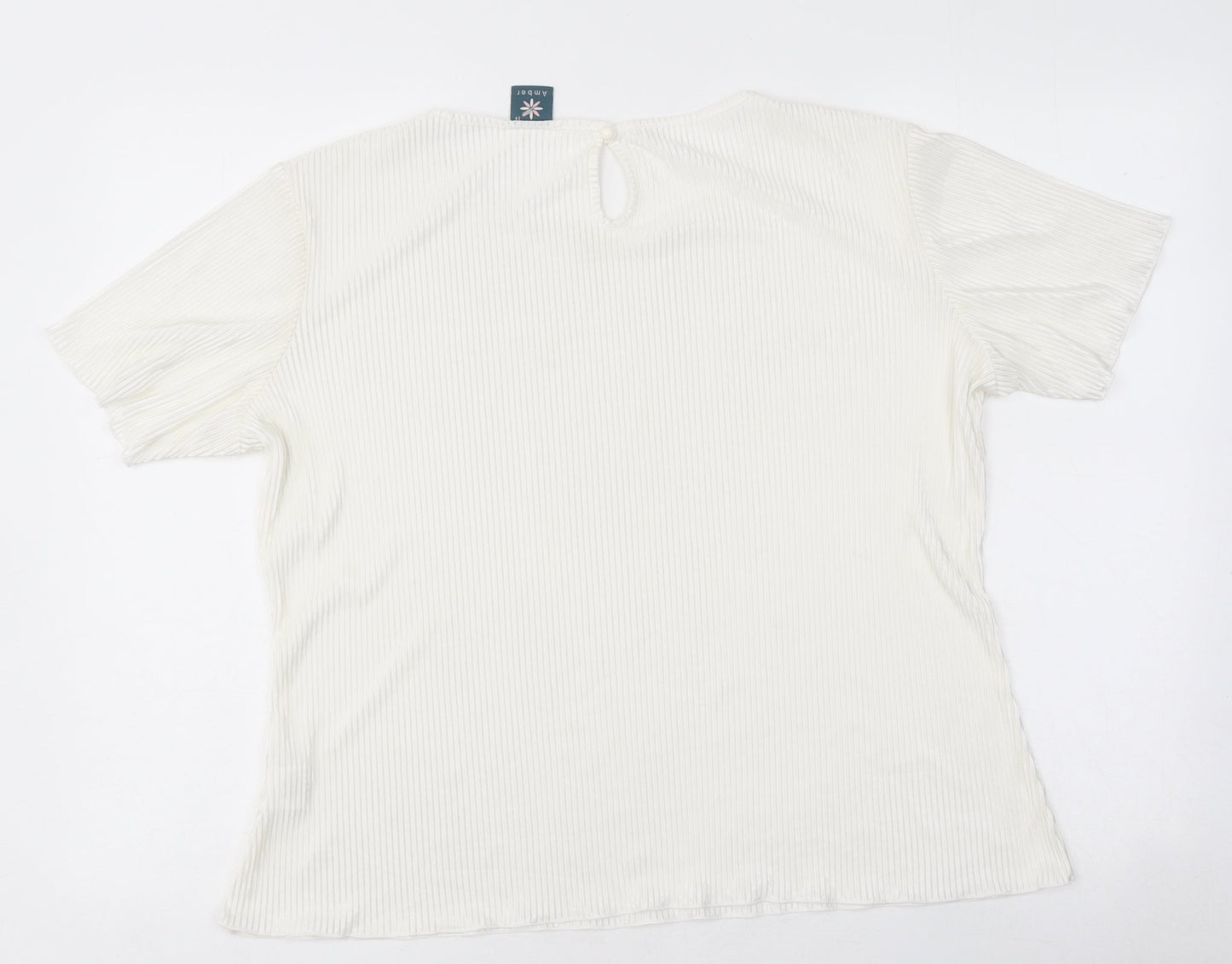 Amber Womens White Polyester Basic T-Shirt Size 14 Round Neck