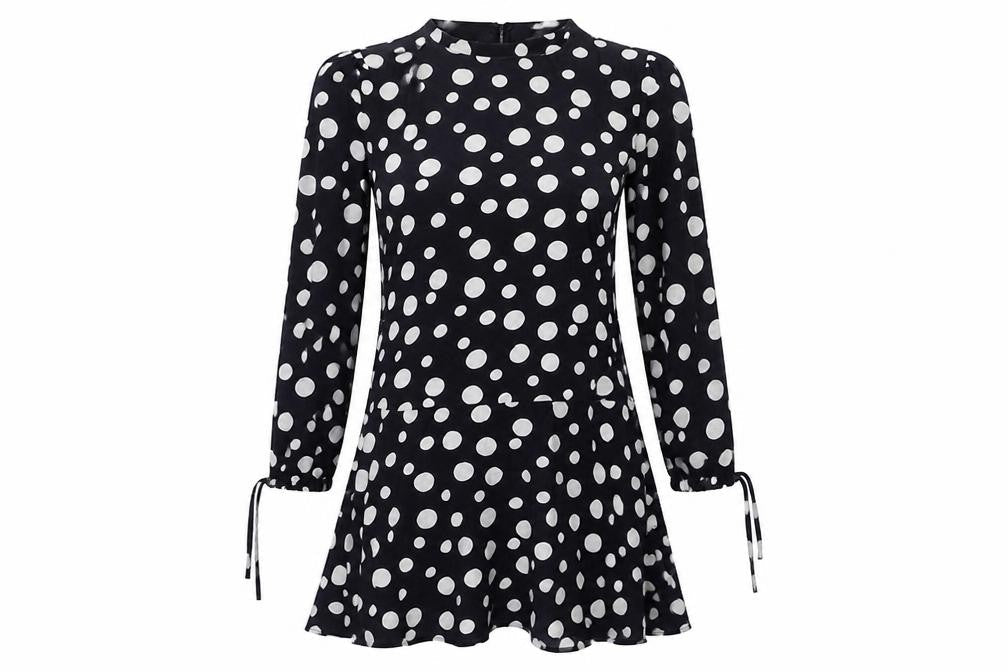 Mango Womens Black Polka Dot Polyester Skater Dress Size M Round Neck Button