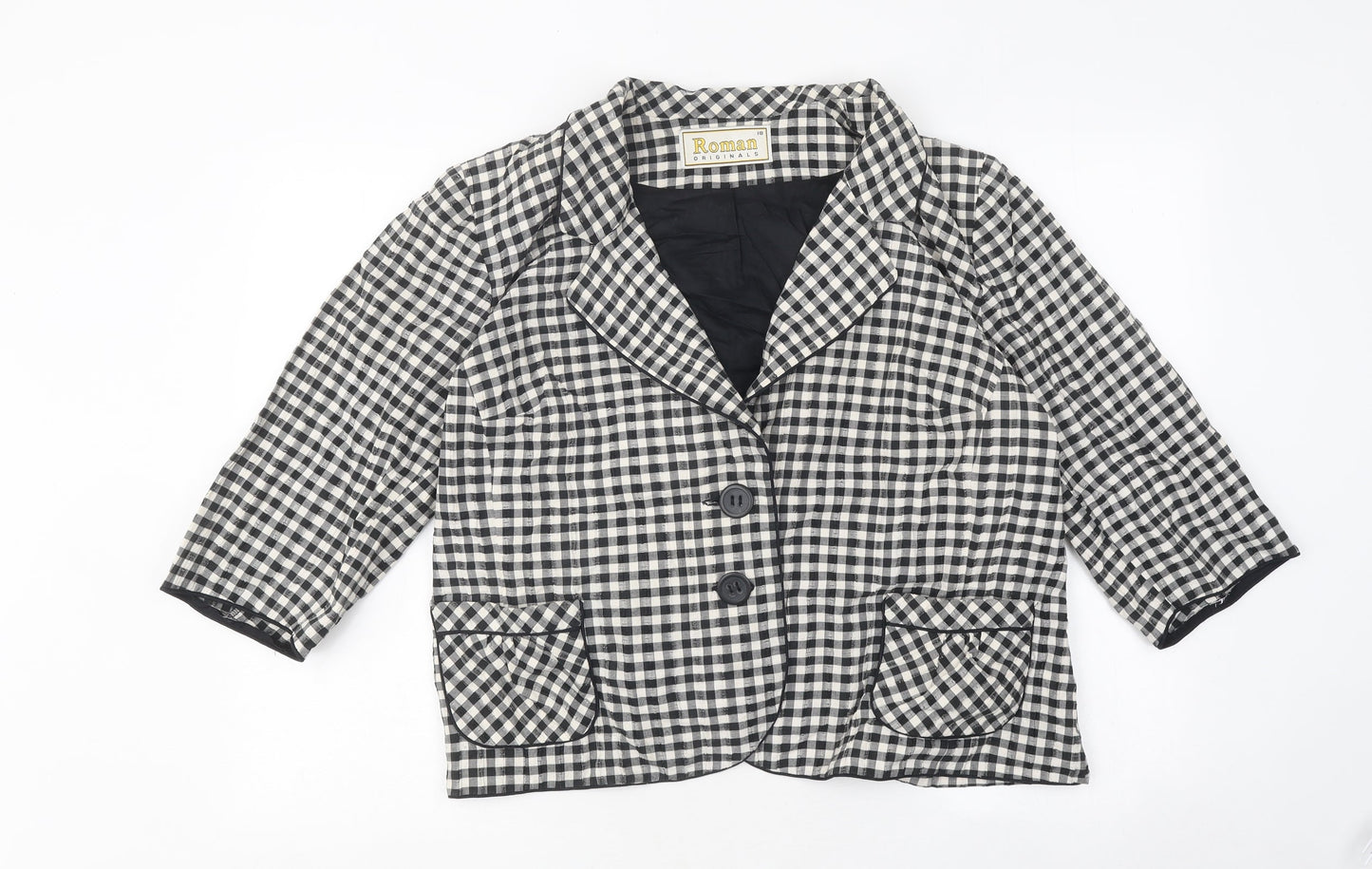 Roman Womens Black Check Jacket Size 18 Button