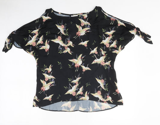 Dorothy Perkins Womens Black Geometric Polyester Basic Blouse Size 6 Round Neck