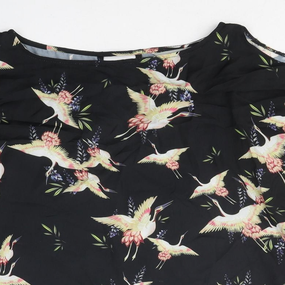 Dorothy Perkins Womens Black Geometric Polyester Basic Blouse Size 6 Round Neck