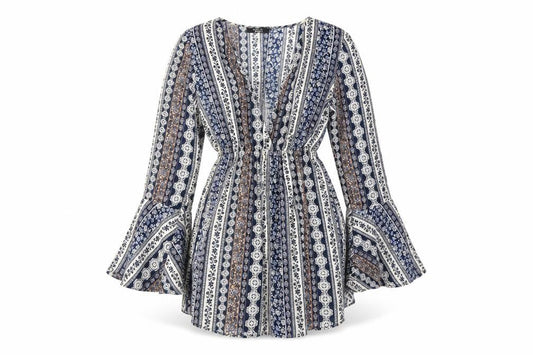 Paper Heart Womens Multicoloured Geometric Polyester Skater Dress Size 6 V-Neck Pullover - Frill