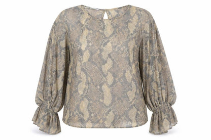 Zara Womens Brown Animal Print Cotton Basic Blouse Size M Round Neck