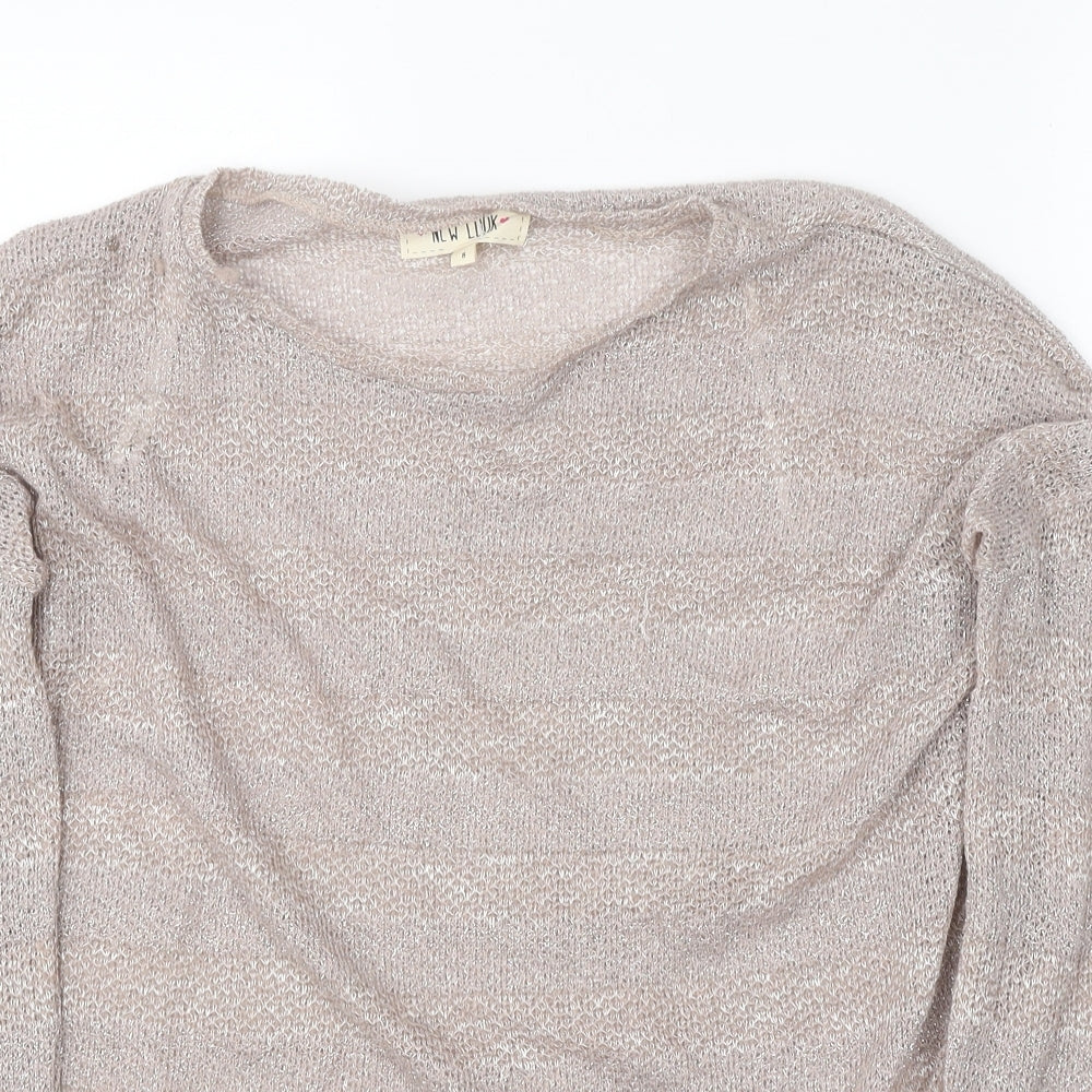 New Look Womens Pink Polyester Basic T-Shirt Size 8 Round Neck
