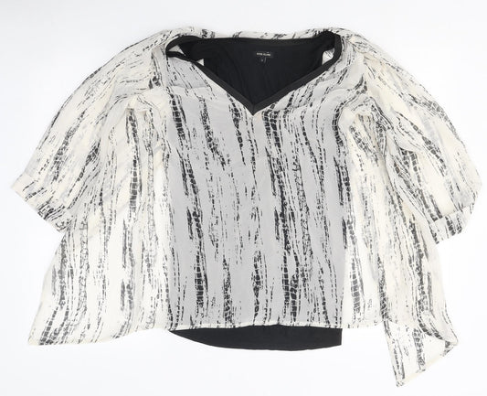 River Island Womens White Geometric Polyester Basic Blouse Size 8 Round Neck