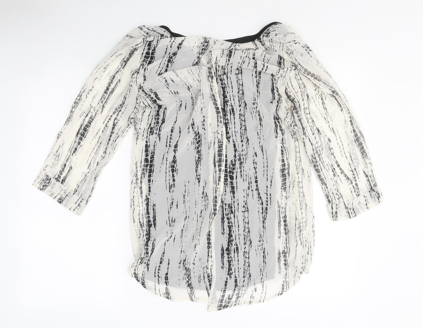 River Island Womens White Geometric Polyester Basic Blouse Size 8 Round Neck