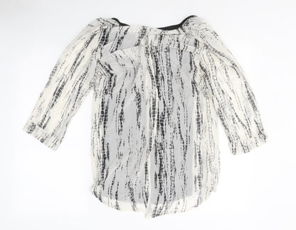 River Island Womens White Geometric Polyester Basic Blouse Size 8 Round Neck
