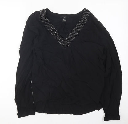 Preloved H&M Womens Black Polyester Size 4 V-Neck - Front