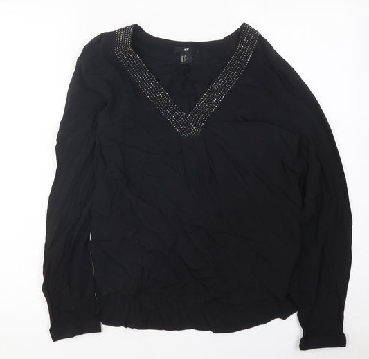 H&M Womens Black Polyester Size 4 V-Neck
