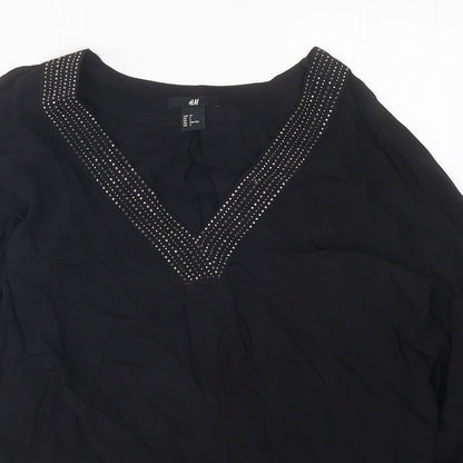 Preloved H&M Womens Black Polyester Size 4 V-Neck - Detail