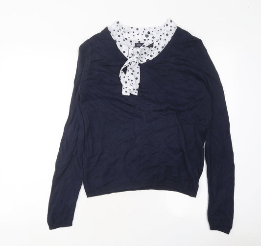 Marks and Spencer Womens Blue Crew Neck Polka Dot Polyester Pullover Jumper Size 10 - Tie