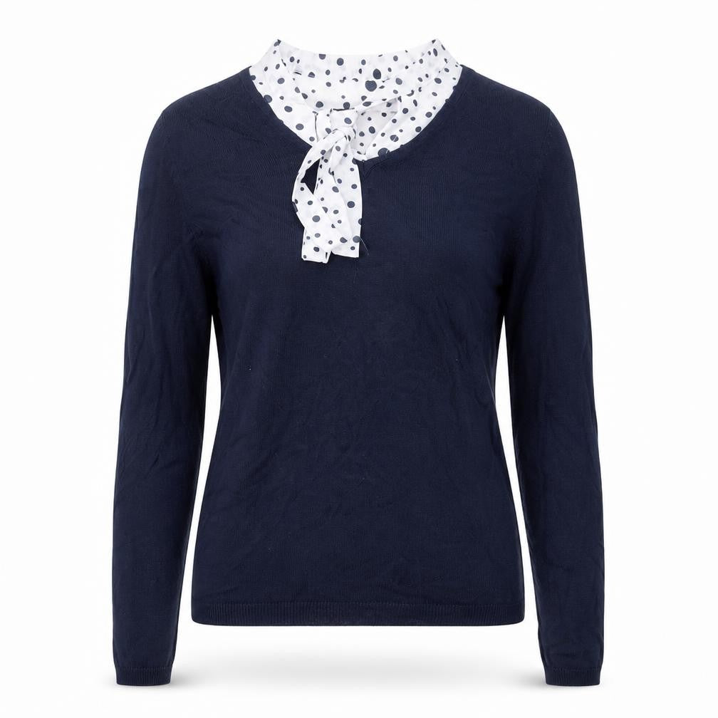 Marks & Spencer Womens Blue Crew Neck Polka Dot Polyester Pullover Jumper Size 10 - Tie