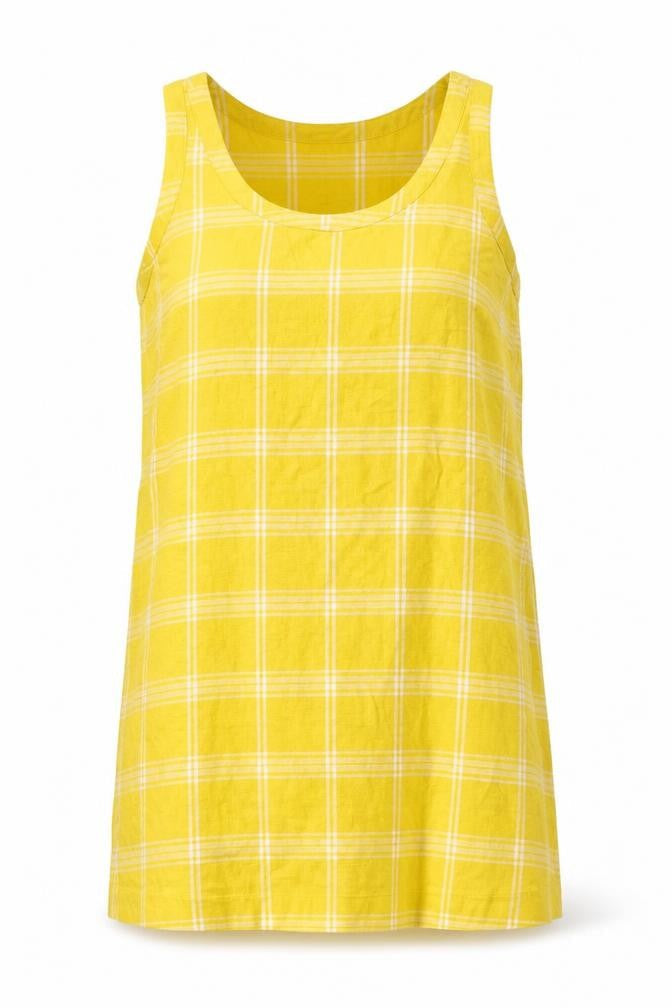 Marks & Spencer Womens Yellow Plaid Linen A-Line Size 10 Round Neck Pullover