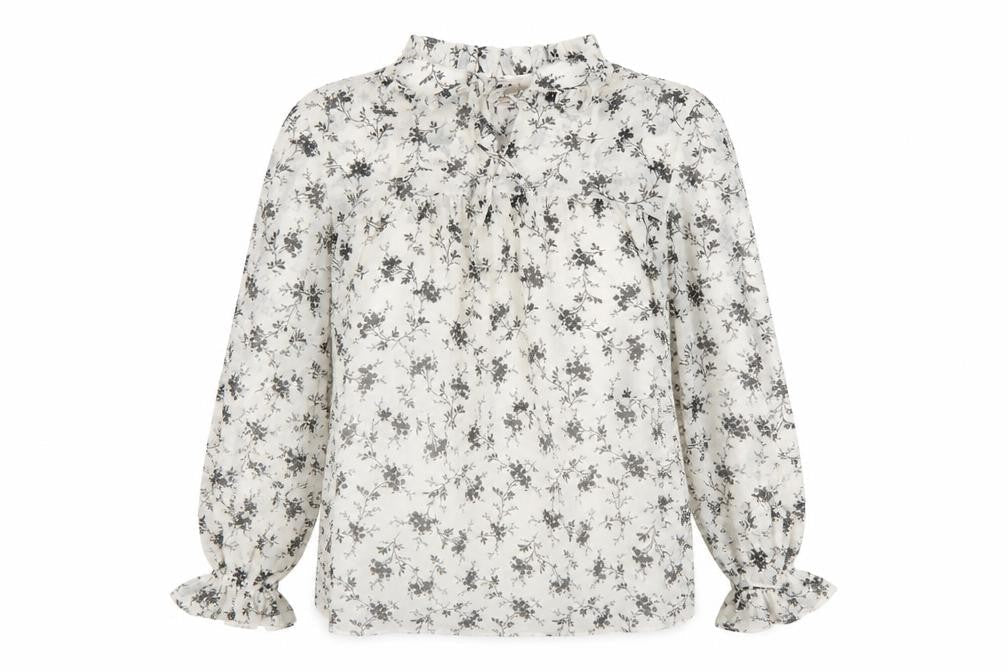 Marks & Spencer Womens White Floral Polyester Basic Blouse Size 8 Mock Neck