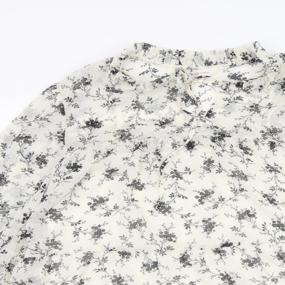 Marks and Spencer Womens White Floral Polyester Basic Blouse Size 8 Mock Neck