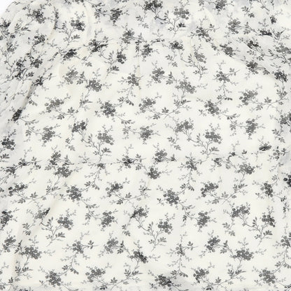 Marks & Spencer Womens White Floral Polyester Basic Blouse Size 8 Mock Neck