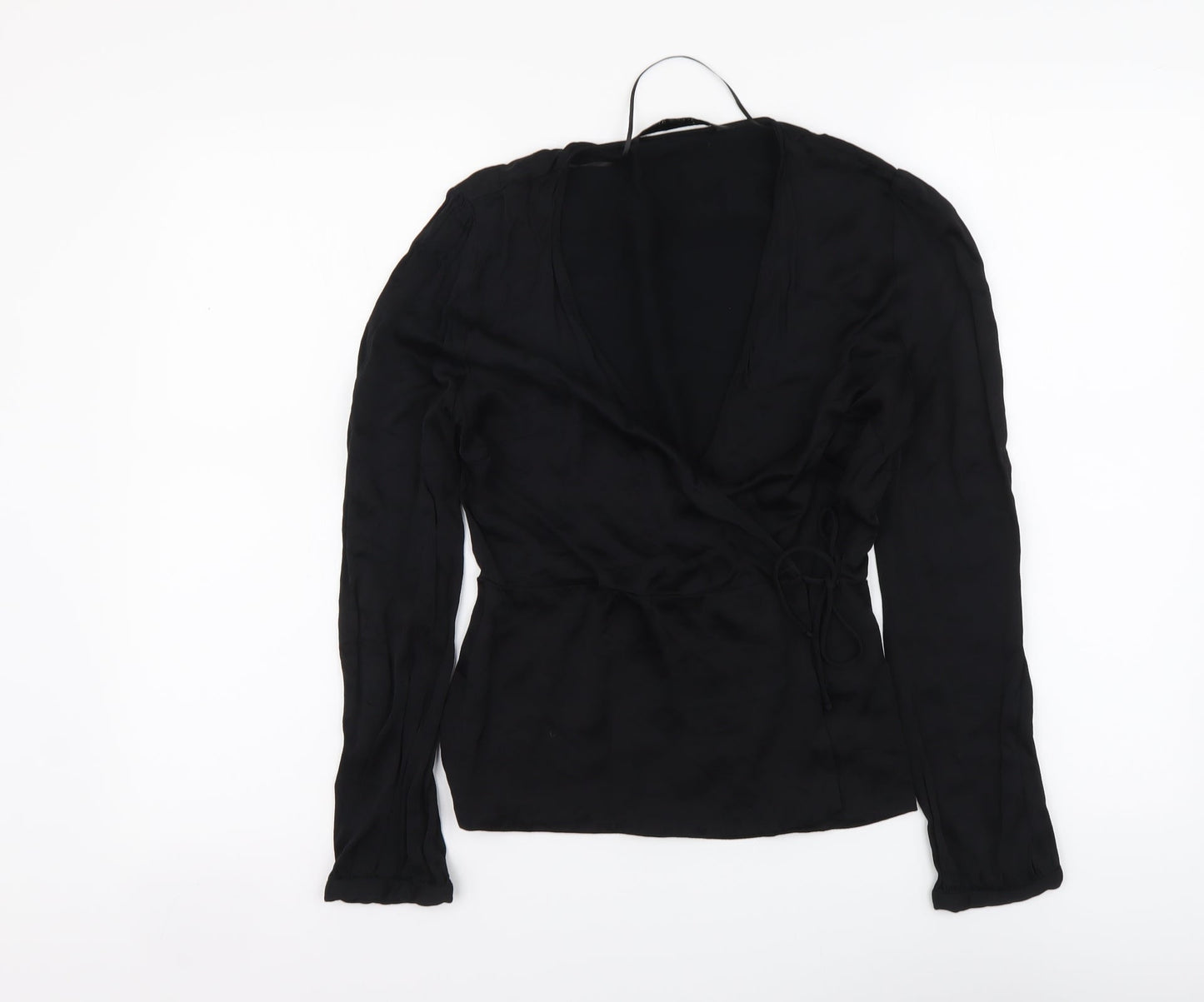 Zara Womens Black Polyester Basic Blouse Size S V-Neck