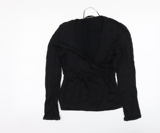 Zara Womens Black Polyester Basic Blouse Size S V-Neck