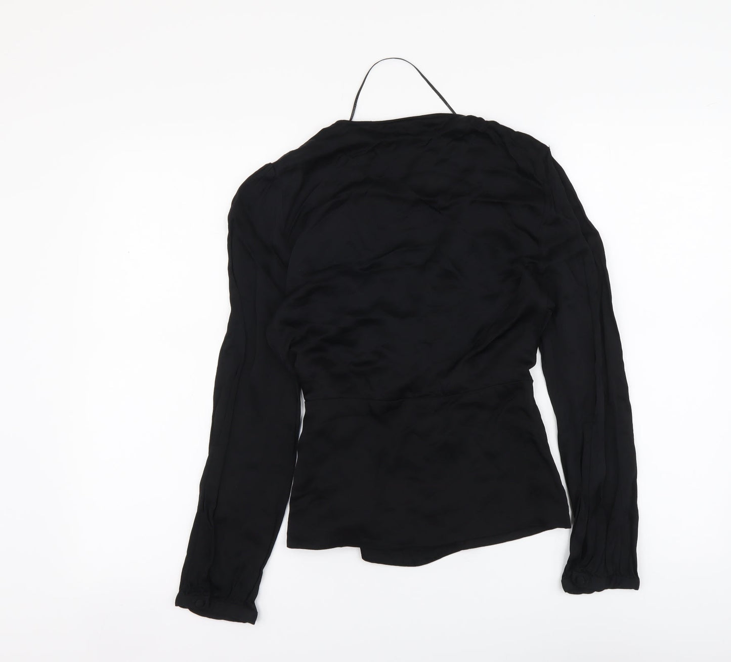 Zara Womens Black Polyester Basic Blouse Size S V-Neck