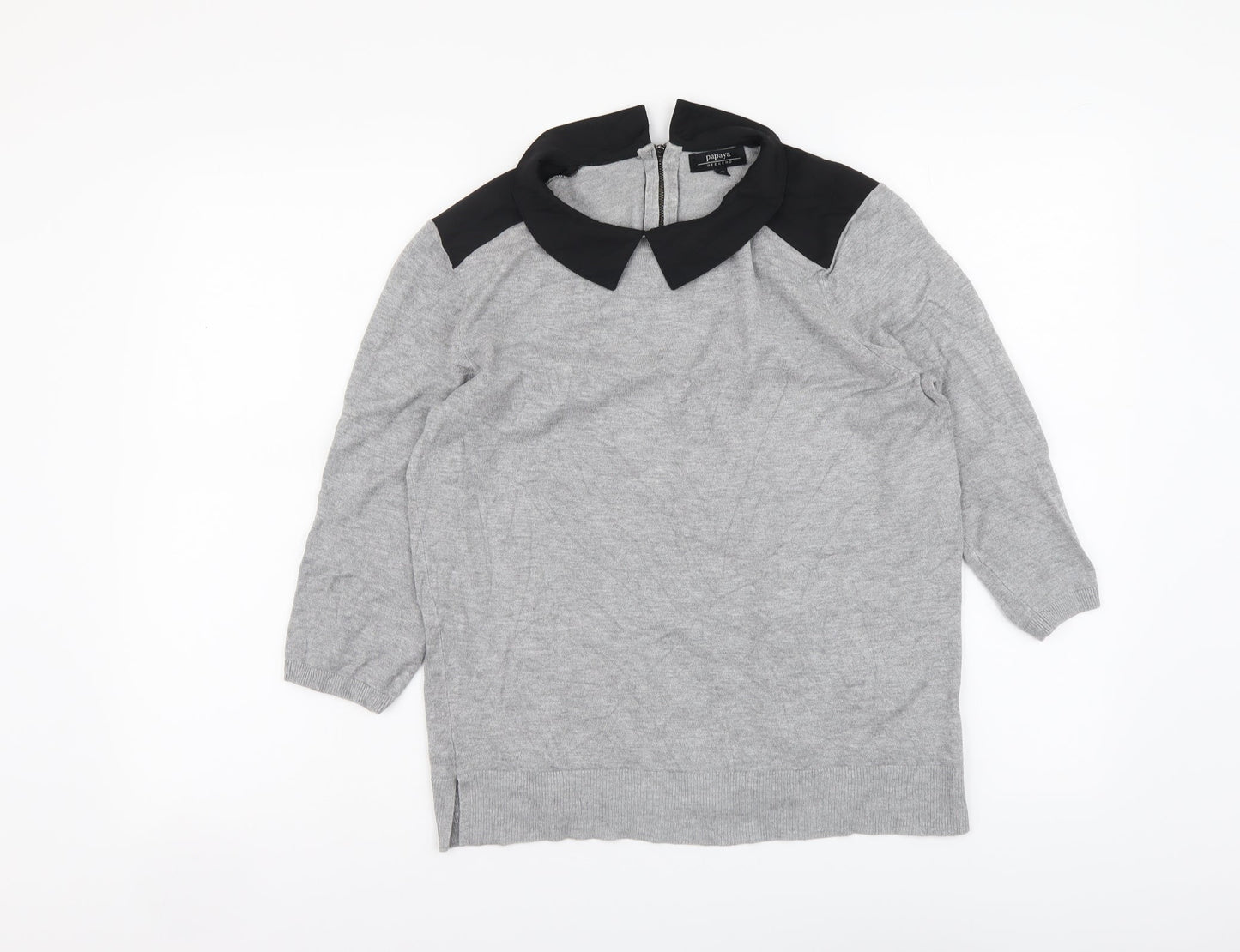 Papaya Womens Grey Collared Viscose Pullover Jumper Size 14