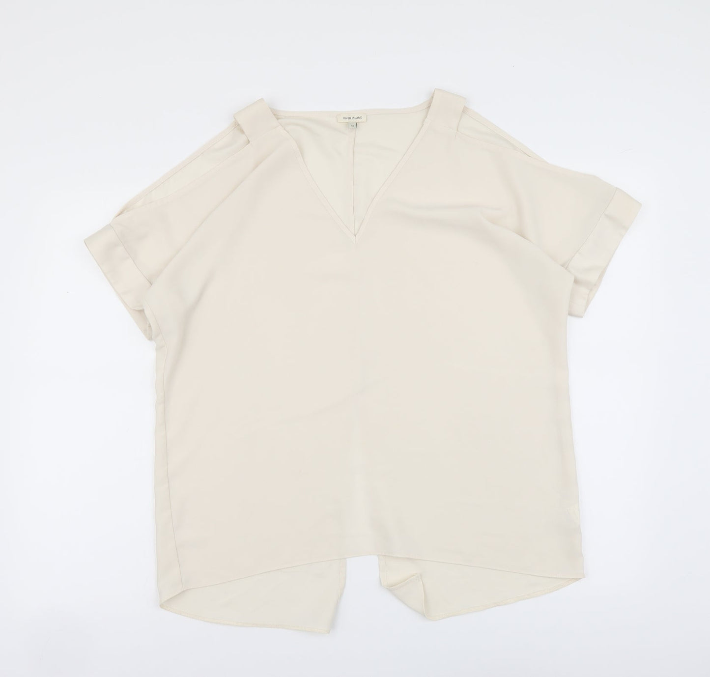 River Island Womens Beige Polyester Basic Blouse Size 12 V-Neck
