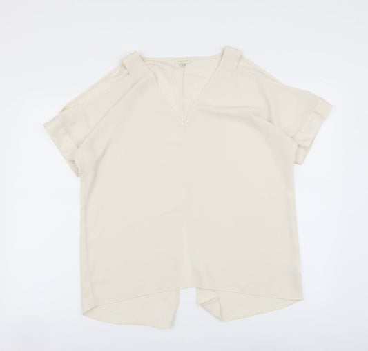 River Island Womens Beige Polyester Basic Blouse Size 12 V-Neck