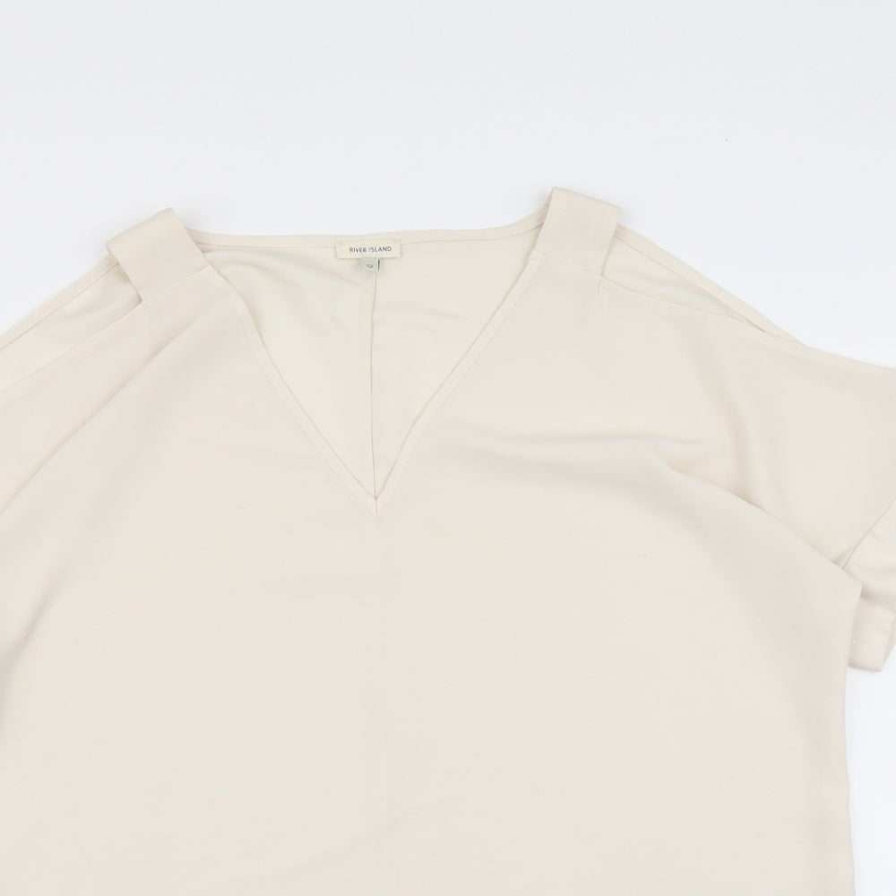 River Island Womens Beige Polyester Basic Blouse Size 12 V-Neck