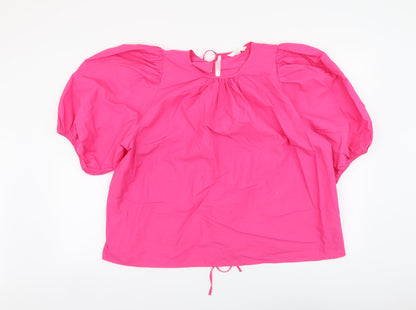 H&M Womens Pink Cotton Basic Blouse Size L Round Neck