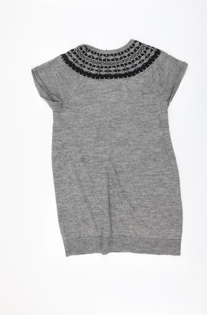 H&M Womens Grey Round Neck Acrylic Tunic Jumper Size M