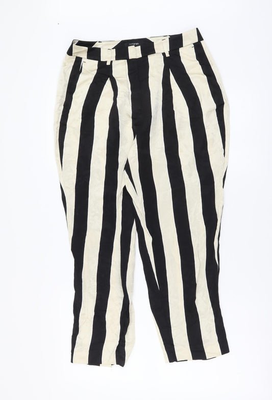 Marks and Spencer Womens Beige Striped Polyester Cropped Trousers Size 10 L23 in Regular Button
