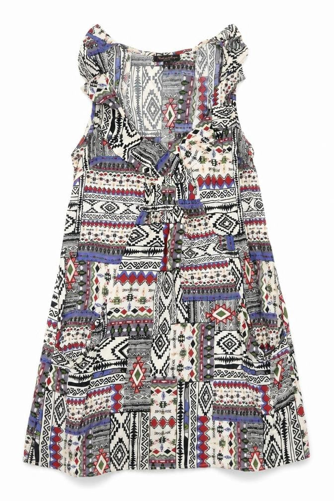 Karoline Morgan Womens Multicoloured Geometric Viscose A-Line Size 10 V-Neck Pullover