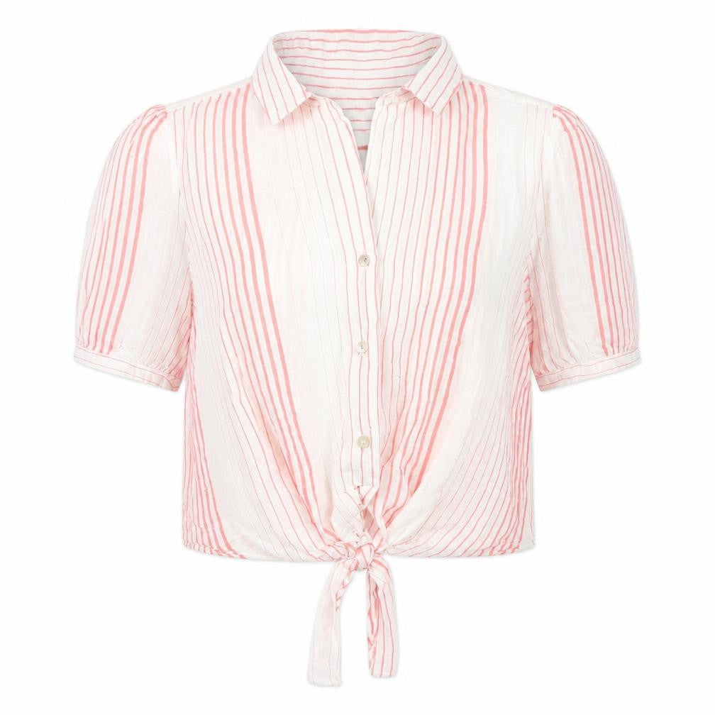 F&F Womens Orange Striped Polyester Cropped Button-Up Size 6 Collared - Tie At Front
