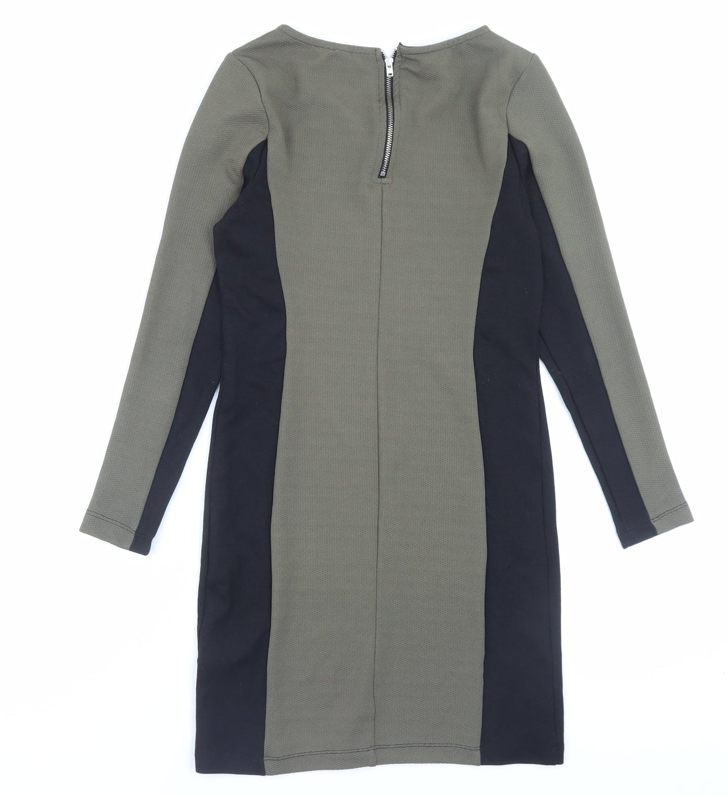 H&M Womens Green Polyester Bodycon Size 12 Crew Neck Zip