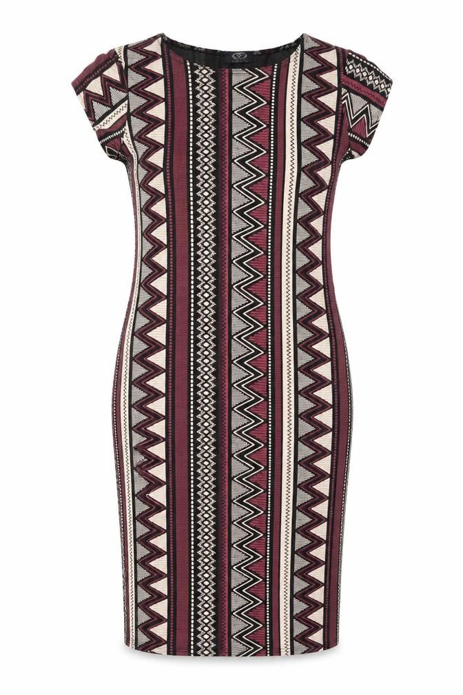 London Womens Multicoloured Geometric Viscose Bodycon Size M Boat Neck Pullover