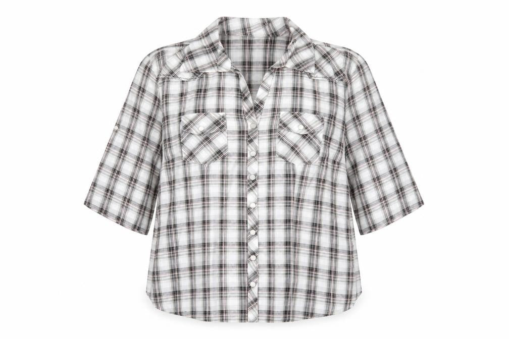 Mia Moda Womens Grey Plaid Cotton Basic Button-Up Size 16 Collared