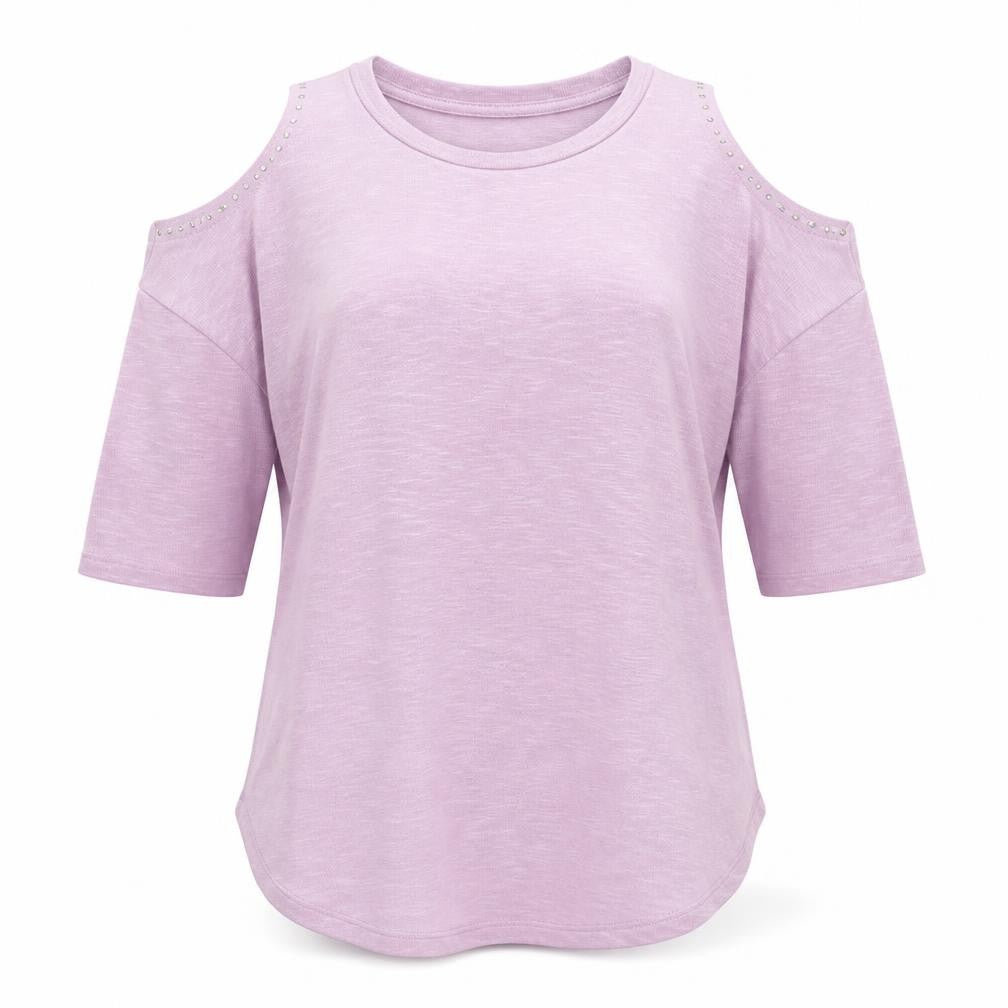 Papaya Womens Purple Viscose A-Line Size S Crew Neck Pullover - Cold Shoulder