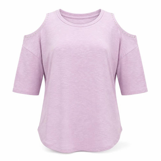 Papaya Womens Purple Viscose A-Line Size S Crew Neck Pullover - Cold Shoulder