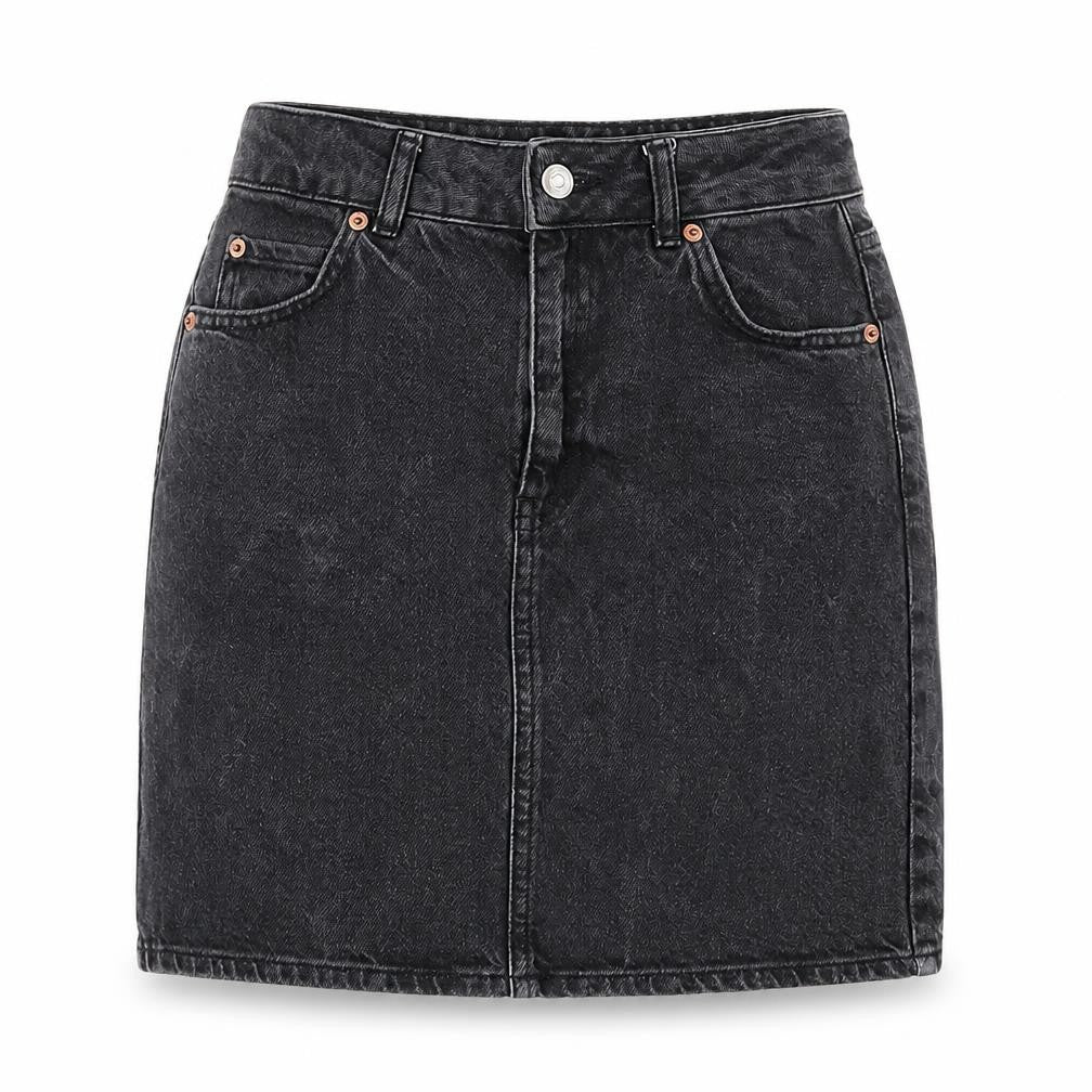 Topshop Womens Black Cotton A-Line Skirt Size 6 Button