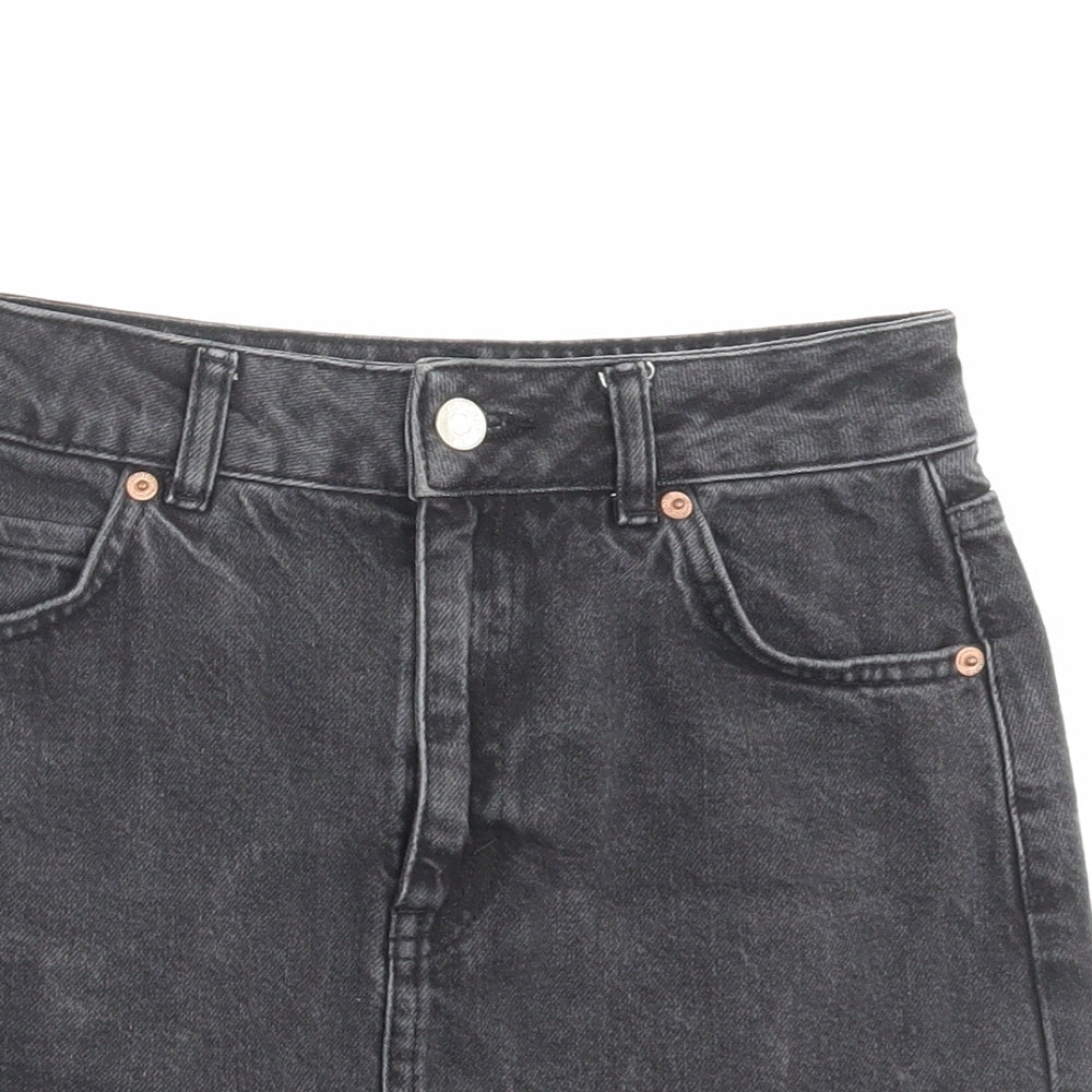 Topshop Womens Black Cotton A-Line Skirt Size 6 Button