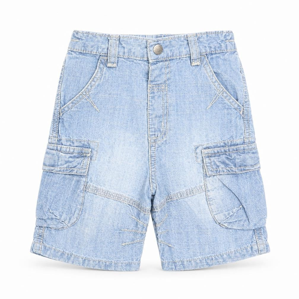 Next Boys Blue Cotton Cropped Trousers Size 9 Months Button - Shorts
