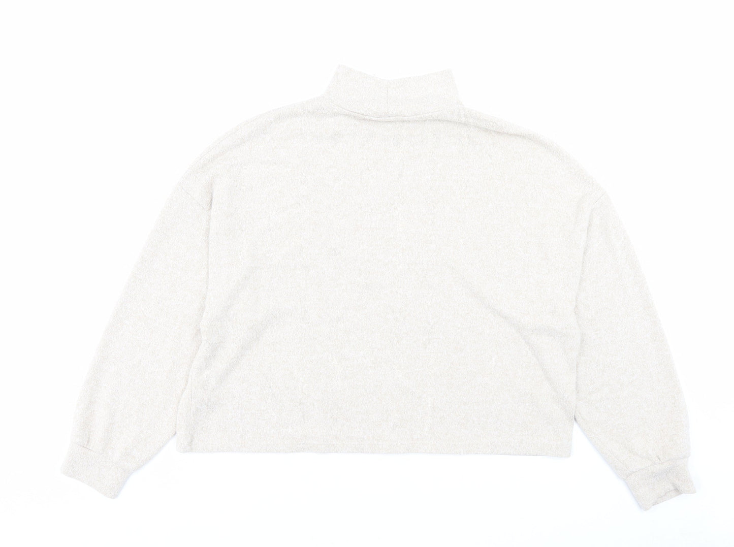 New Look Womens Beige Viscose Cropped T-Shirt Size M High Neck