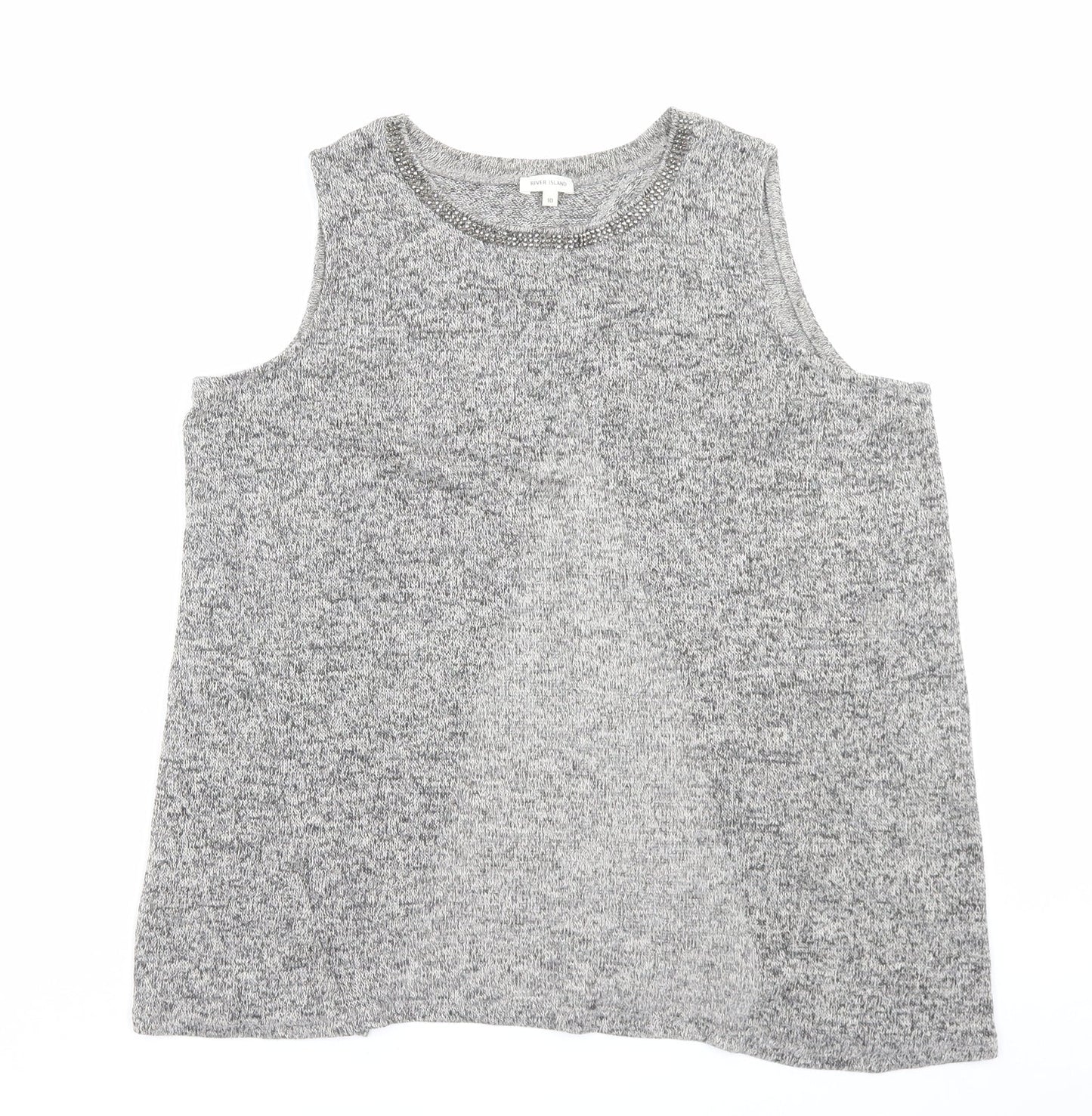 River Island Womens Grey Polyester Basic Tank Size 10 Crew Neck