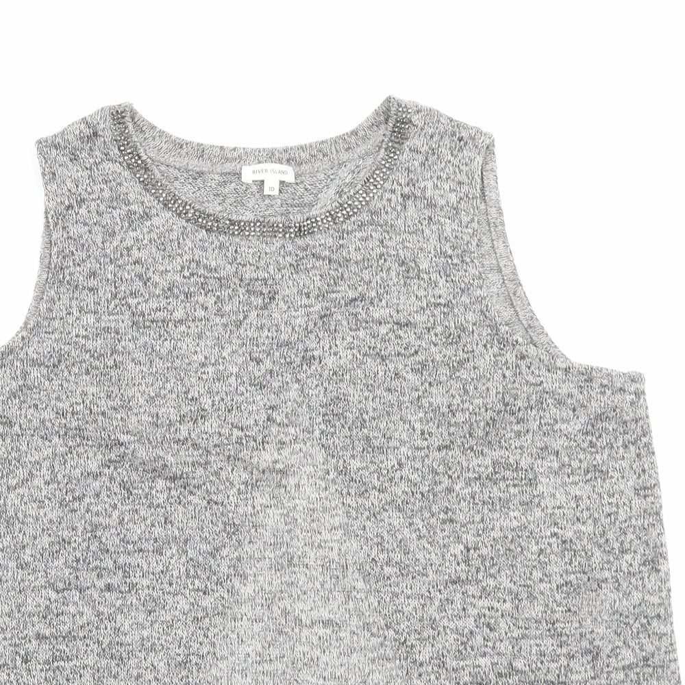River Island Womens Grey Polyester Basic Tank Size 10 Crew Neck