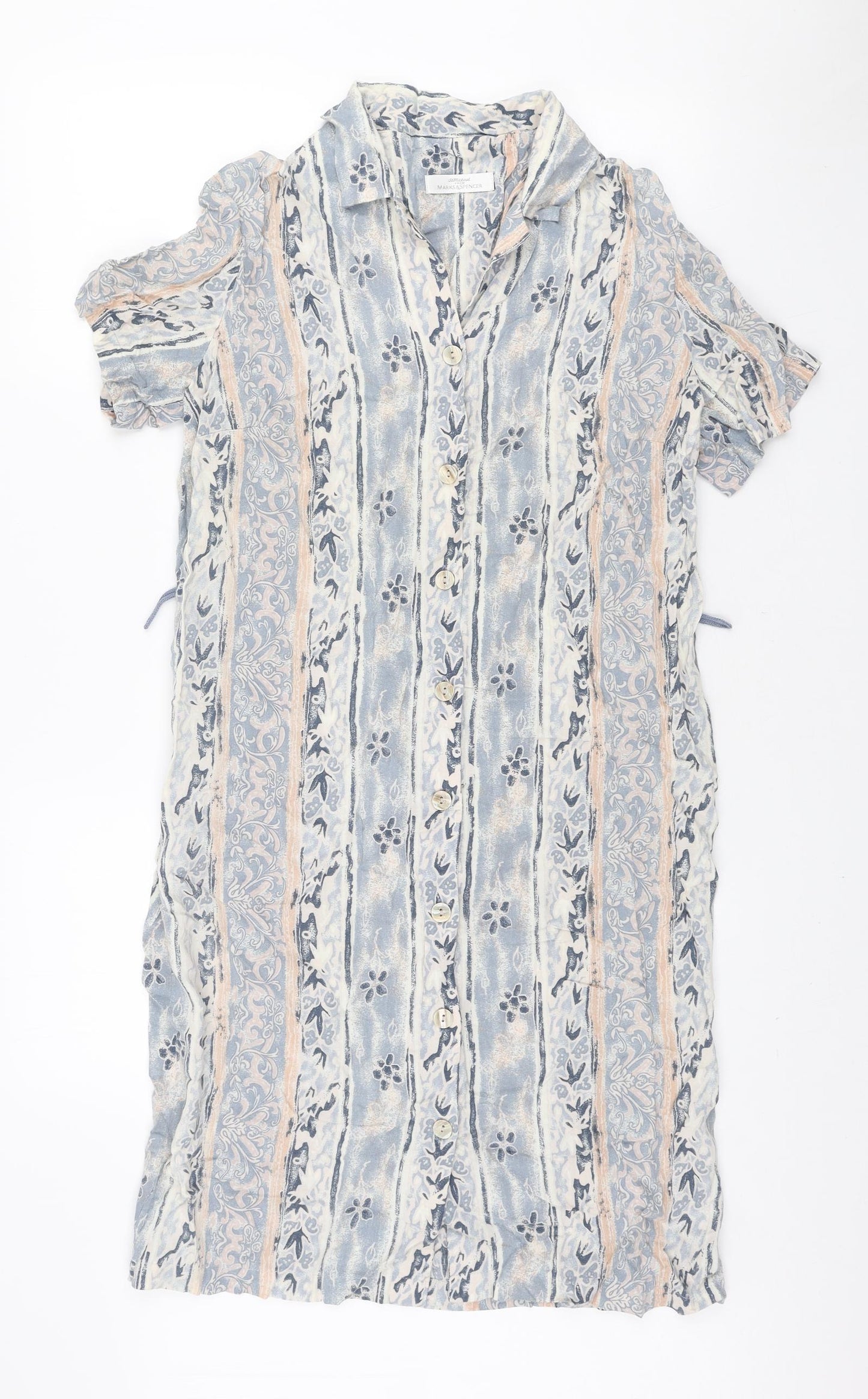Marks and Spencer Womens Multicoloured Geometric Viscose Shirt Dress Size 12 Collared Button